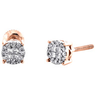 14K Rose Gold Quad Princess Diamond Halo 5mm Circle Stud Earrings 0.16 Ct.