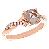 10K Rose Gold Diamond & Morganite Criss Cross Solitaire Engagement Ring 1.16 TCW