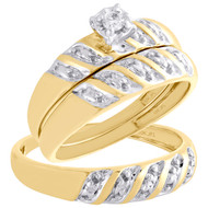 10K Yellow Gold Solitaire Diamond Trio Set Engagement + Wedding Rings 1/20 Ct.