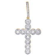 10K Yellow Gold Round Cut Diamond Unisex Halo Cross Religious Pendant 0.75 Ct.
