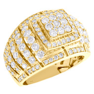 14K Yellow Gold Round Diamond 18mm Cluster Square Pinky Ring Statement Band 3 CT
