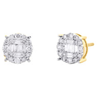 10K Yellow Gold Round & Baguette Diamond 4 Prong Circle Stud 8mm Earrings 5/8 CT