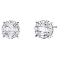 10K White Gold Round & Baguette Diamond 4 Prong Circle Stud 8mm Earrings 5/8 CT
