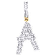 10K Yellow Gold Baguette Diamond Initial A Pendant 1.50" Letter Charm 3/4 CT.