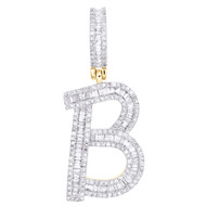 10K Yellow Gold Baguette Diamond Script Initial B Pendant 1.5" Letter Charm 1 CT