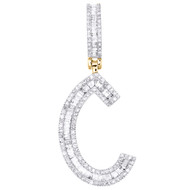 10K Yellow Gold Baguette Diamond Initial C Pendant 1.50" Letter Charm 3/4 CT.
