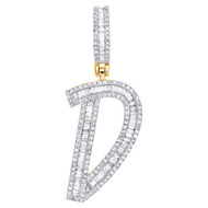 10K Yellow Gold Baguette Diamond Initial D Pendant 1.50" Letter Charm 3/4 CT.