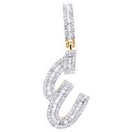10K Yellow Gold Baguette Diamond Initial E Pendant 1.55" Letter Charm 3/4 CT.