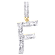 10K Yellow Gold Baguette Diamond Initial F Pendant 1.50" Letter Charm 3/4 CT.