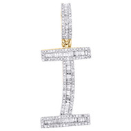 10K Yellow Gold Baguette Diamond Initial I Pendant 1.55" Letter Charm 3/4 CT.