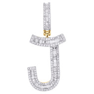 10K Yellow Gold Baguette Diamond Initial J Pendant 1.50" Letter Charm 3/4 CT.