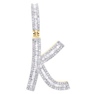 10K Yellow Gold Baguette Diamond Initial K Pendant 1.50" Letter Charm 3/4 CT.