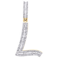 10K Yellow Gold Baguette Diamond Initial L Pendant 1.50" Letter Charm 5/8 CT.