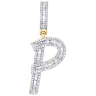 10K Yellow Gold Baguette Diamond Initial P Pendant 1.55" Letter Charm 3/4 CT.