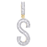 10K Yellow Gold Baguette Diamond Initial S Pendant 1.50" Letter Charm 3/4 CT.