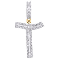 10K Yellow Gold Baguette Diamond Initial T Pendant 1.45" Letter Charm 5/8 CT.