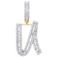 10K Yellow Gold Baguette Diamond Initial U Pendant 1.40" Letter Charm 7/8 CT.