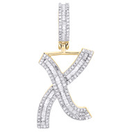 10K Yellow Gold Baguette Diamond Initial X Pendant 1.50" Letter Charm 3/4 CT.