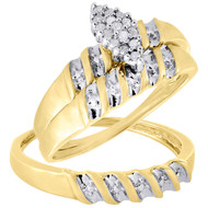 10K Yellow Gold Diamond Engagement Ring Wedding Band Trio Bridal Set .10 Ct.