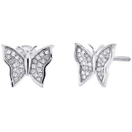10K White Gold Round Diamond Small Butterfly Stud Themed Earrings 0.12 Ct.