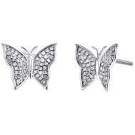 10K White Gold Round Diamond Medium Butterfly Stud Themed Earrings 0.25 Ct.