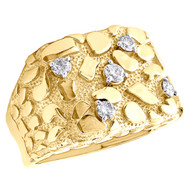 10K Yellow Gold Round Diamond Nugget Ore Wide Frame 18mm Pinky Ring Band 5/8 CT.