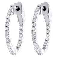 10K White Gold Round Diamond 20mm In & Out Solitaire Hoop Earrings 0.50 Ct.