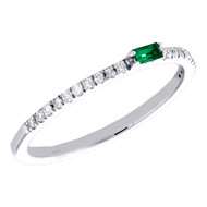 10K White Gold Emerald & Diamond Stackable Ring 1 Row Anniversary Band 0.17 Ct.