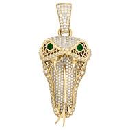 10K Yellow Gold Round Diamond & Green Emerald Snake Pendant 2.15" Charm 2.87 CT.