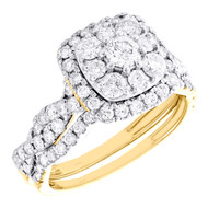 10K Yellow Gold Solitaire Diamond Bridal Set Halo Engagement Ring + Band 1.70 Ct