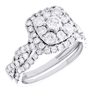 10K White Gold Solitaire Diamond Bridal Set Halo Engagement Ring + Band 1.70 Ct