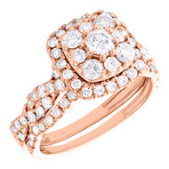 10K Rose Gold Solitaire Diamond Bridal Set Halo Engagement Ring + Band 1.70 Ct