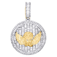 10K Yellow Gold Baguette Diamond Baby Angel Pendant 2" Statement Charm 4.25 CT.