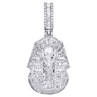 Sterling Silver Baguette Diamond Egyptian King Pharaoh Pendant 2" Charm 2.50 CT.