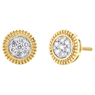 10K Yellow Gold Round Diamond Fluted Flower Cluster Stud 9mm Earrings 1/4 CT.