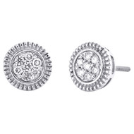 10K White Gold Round Diamond Fluted Flower Cluster Stud 9mm Earrings 1/4 CT.