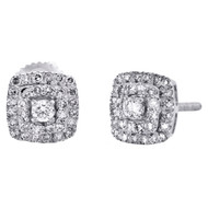 10K White Gold Round Diamond Square Frame Halo Cluster Stud 7mm Earrings 1/3 CT