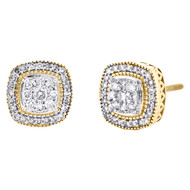 10K Yellow Gold Round Diamond Square Frame Milgrain Stud 10mm Earrings 1/2 CT.