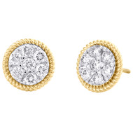 10K Yellow Gold Diamond Rope Milgrain Flower Cluster Stud 11mm Earrings 1 CT.