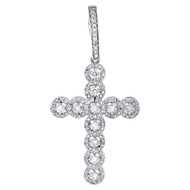 10K White Gold Round Cut Diamond Unisex Halo Cross Religious Pendant 0.75 Ct.