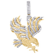 10K Yellow Gold Round Diamond American Eagle Bird Pendant 1.75" Charm 7/8 CT.