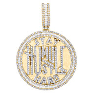 10K Yellow Gold Baguette Diamond Stay Humble Hustle Hard 2.20" Charm 3.75 CT.