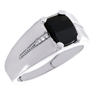 10K White Gold Round Diamond Cushion Cut Black Onyx 10mm Pinky Ring Band 1/20 CT