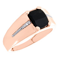 10K Rose Gold Round Diamond Cushion Cut Black Onyx 10mm Pinky Ring Band 1/20 CT.