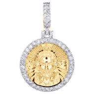 10K Yellow Gold Diamond Jesus Head Textured Medallion Pendant 1.30" Charm 3/4 CT