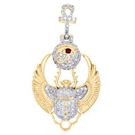10K Yellow Gold Round Diamond Egyptian Scarab Ankh Pendant 1.55" Charm 3/4 CT.