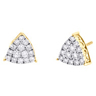 10K Yellow Gold Round Diamond Triangle Stud 4 Prong 10mm Cluster Earrings 3/4 CT