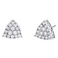 10K White Gold Round Diamond Triangle Stud 4 Prong 10mm Cluster Earrings 3/4 CT.