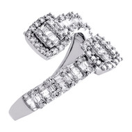 10K White Gold Baguette Diamond Bypass Design Cocktail Right Hand Ring 0.62 Ct.