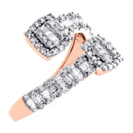 10K Rose Gold Baguette Diamond Bypass Design Cocktail Right Hand Ring 0.62 Ct.